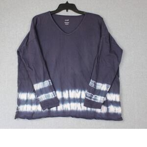 Purejill Oversized Tie‎ Dyed Relaxed V Neck Tee Woman's Medium Pockets Blue